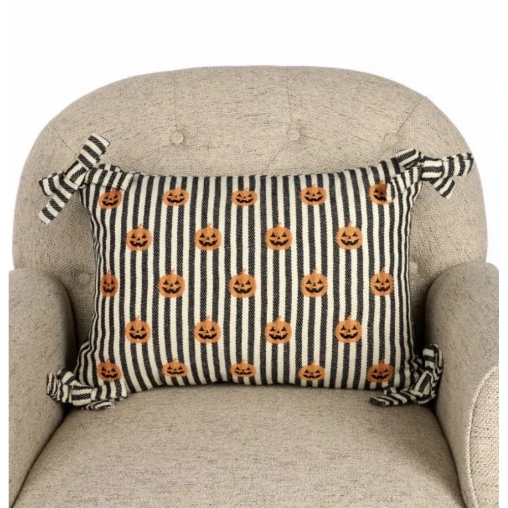 Ticking Stripe Jack-O-Lantern Lumbar Pillow